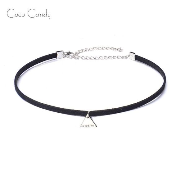 🆕Silver Triangle Black Suede Choker Necklace - Picture 1 of 2